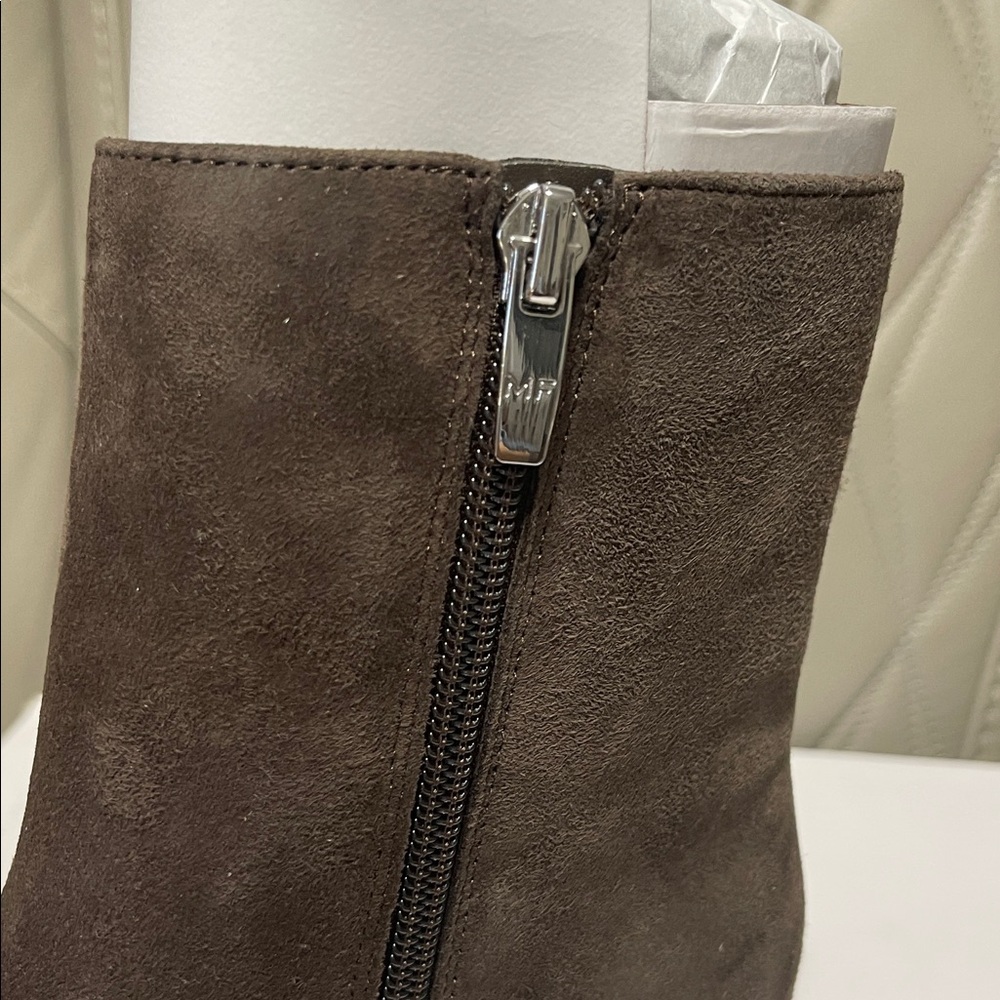 Marc Fisher Brown Suede Pointed Toe Block Heel Booties - Picture 11 of 12